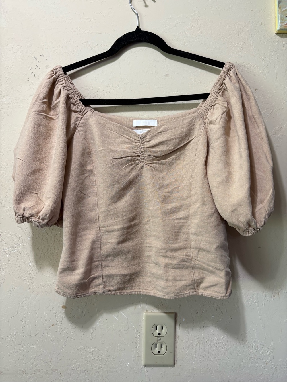 H&M Blush Puff Sleeve Square Neck Top